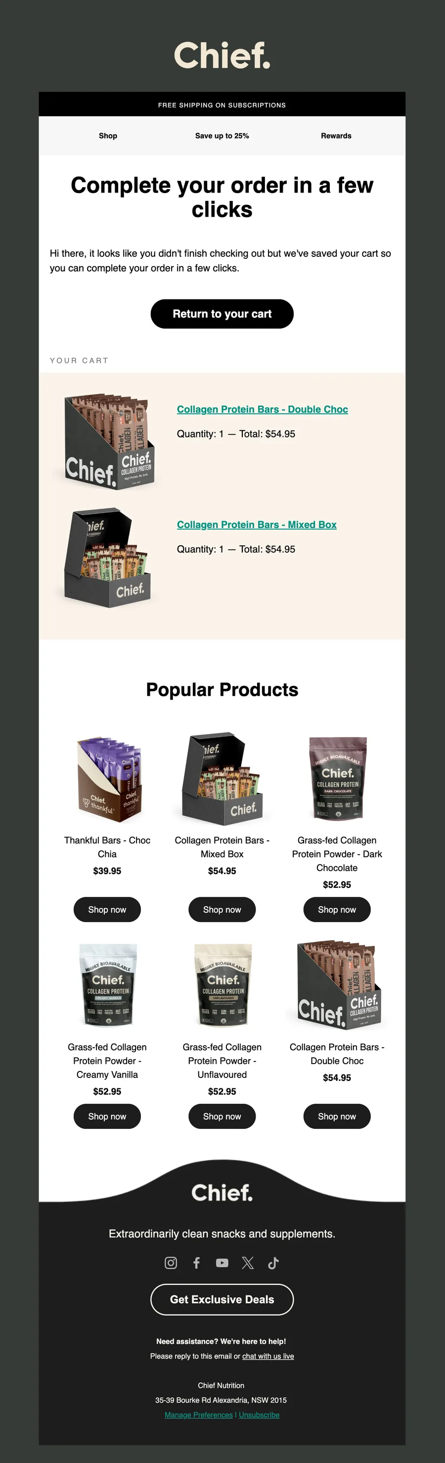 Chief Nutrition email template