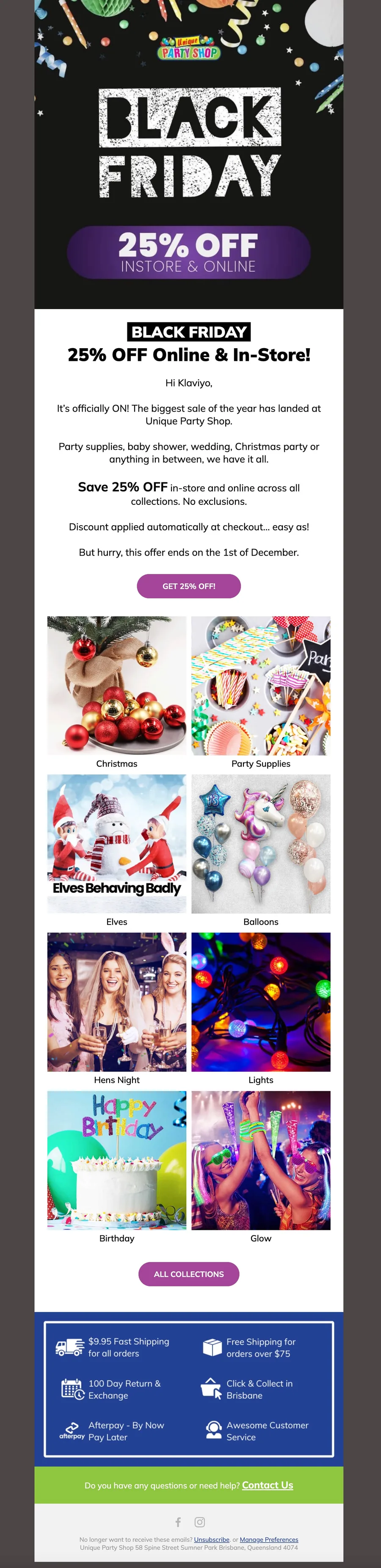 Unique Party Shop email template